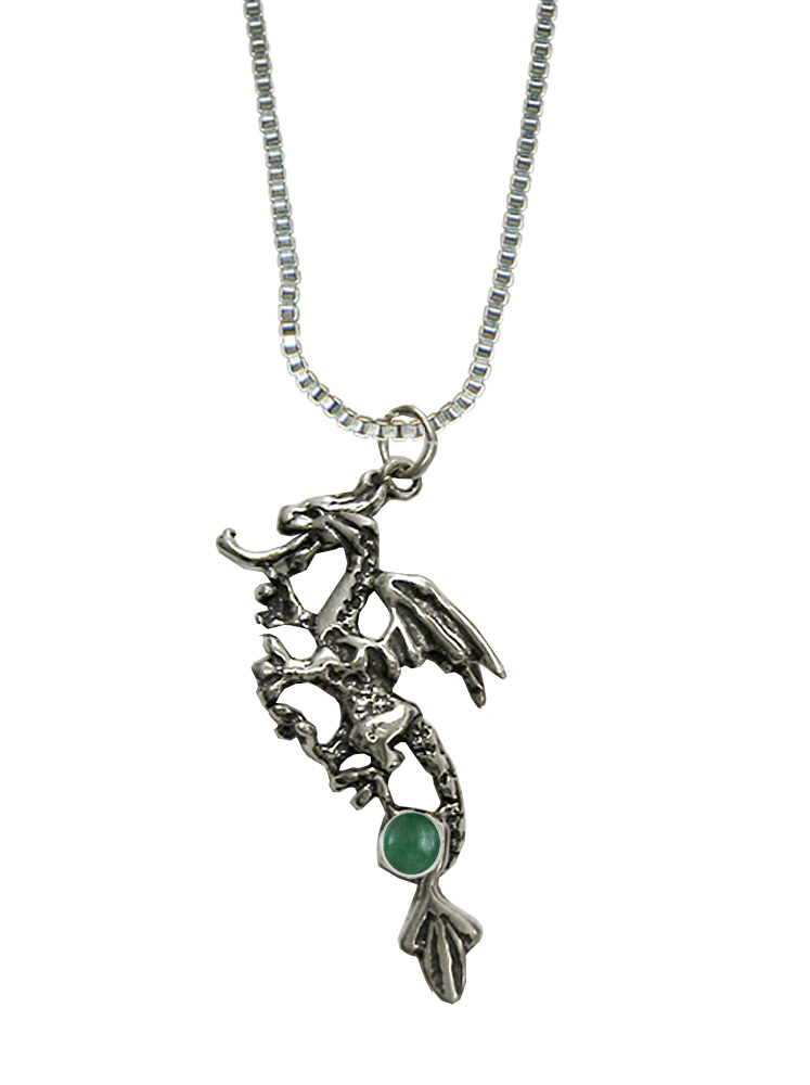 Sterling Silver Rampant Dragon Pendant With Jade